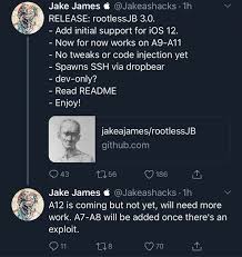 Jailbreak codes are a list of codes given by the developers of the game to help players. Jake James Released A Jailbreak Rootlessjb 3 0 For Ios 12 0 12 1 2 Geek Tech Online