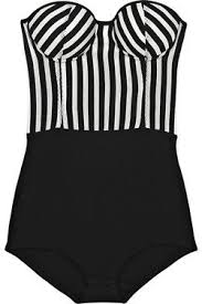 Black And White Striped One Piece Bathing Suit Holiday Vacation Swimwear Black And White Corset Top One Piece Fashion Clothes Strapless Bodysuit