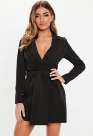 Black Extreme Wrap Belted Blazer Dress Dresses Women Dress Online Clothing For Tall Women