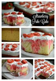 Get creative and combine jello flavors to make a wildly colorful cake. Strawberry Jello Poke Cake Recipe Strawberry Poke Cakes Poke Cake Jello Poke Cake