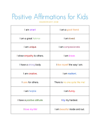 Kids and young adults can use a positive affirmation list by reading the words to themselves or out loud, discussing how they might help, and identifying which phrases would work best. Positive Affirmations For Kids Free Printable