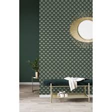 Papier Peint Vinyle Sur Intisse Palmettes Art Deco Vert Leroy Merlin Papier Peint Vinyle Papier Peint Deco Chambre Vert