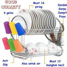 Dapur rapi dengan rak piring besi di dalam kabinet. Bisa Cod Rak Piring Stainless Minimalis 2 Tingkat Besi 2 Layer Dish Drainer Rak Piring Stenlis Shopee Indonesia