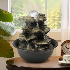 Small indoor fountains and waterfalls. Amazon Com Spinning Orb Rock Cascading Tabletop Fountain Zen Meditation Indoor Waterfall Feature With Led Light For Home Office Bedroom Relaxation Kitchen Dining