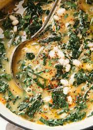 Creamy White Bean Soup With Kale Rosemary Lemon Recipe In 2020 White Bean Soup White Beans Bean Soup