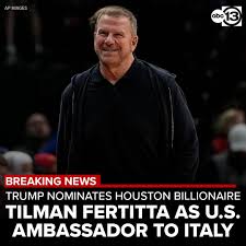 Houston billionaire and Rockets owner Tilman Fertitta has been nominated to  serve as the United States ambassador to Italy, according to U.S.  President-elect Donald Trump. Tap the link in our bio for