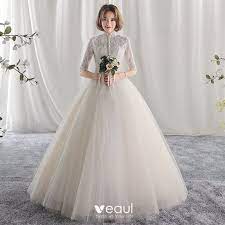 A line luxury crystal bridal gowns beads crew neck long sleeves wedding dresses. Chic Beautiful Ball Gown Wedding Dresses 2017 Lace Flower High Neck Backless 1 2 Sleeves Floor Length Long Wedding