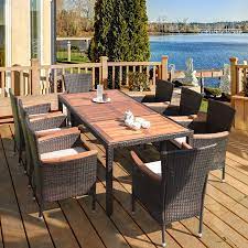 Outdoor dining table set for 8. 9pcs Patio Rattan Dining Set 8 Chairs Cushioned Acacia Table Top Walmart Canada