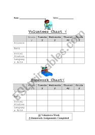 Homework Chart Esl Worksheet By Shanda Castillo