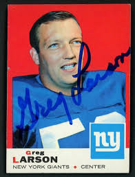 1969 Topps Greg Larson AUTOGRAPHED#106 NFL New York Giants Football Trading  Card