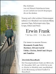 Traueranzeigen von Erwin Frank