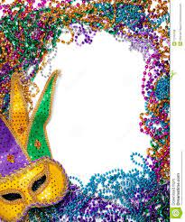 Border Made Of Mardi Gras Bead And Mask On White Mardi Gras Invitations Mardi Gras Beads Mardi Gras Party Theme