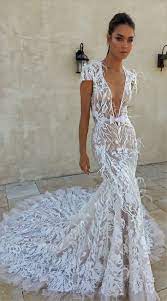 Gorgeous Mermaid Transparent Lace Wedding Dress With Deep V Neckline Trumpet Train Laceweddingdresses Merma Boho Bohemian Dress Dresses New Wedding Dresses