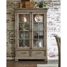 American rustic adirondack (19th century) slat wood hutch cabinet with willow twig trim and weathered red painted plate supports on two upper shelves and one bottom shelf. Farmhouse Rustic China Cabinets Birch Lane