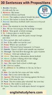 A prepositional phrase begins with a preposition and contains a noun and its modifiers (the words that describe the noun). 30 Sentences With Prepositions And Examples English Study Here