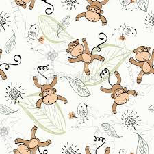 Sweet Babies Doodle Seamless Pattern Pastel Background Monkey Wallpaper Bird Wallpaper Doodles