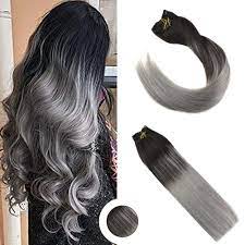 Silver And Black Balayage Remy Clip In Hair Extensions 1b Silver Ugeat Clip In Hair Extensions Human Hair Extensions Hair Extensions Online