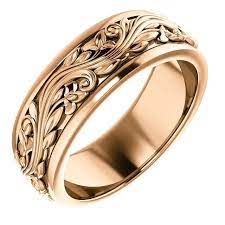 Sculptural Inspired Wedding Band 7mm Antique Wedding Rings Victorian Rings White Gold Rings