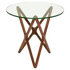 The base is made from solid beech wood and is available in different finishes, it features tapered and splayed legs with a cross bar. Centauri Mid Century Glass Top Wood Mid Century Base Side Table Standard 14 24 W Kathy Kuo Home