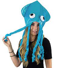 Amazon Com Squid Hat Funny Fun And Crazy Hats In Many Styles Funny Party Hats Shiny Blue Squid Hat Crazy Hats Halloween Costume Contest Costume Contest