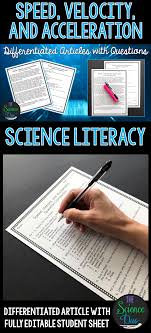 Speed Velocity And Acceleration Science Literacy Article Distance Learning Science Literacy Middle School Science Reading Comprehension