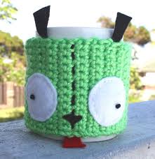 Gir Ish Coffee Mug Tea Cup Cozy Invader Zim Inspired Gir Mongoose Dog Crochet Handmade Sleeve Crochet Mug Cozy Cup Cozy Crochet Dog