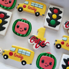Layered dots and frosting birthday cake. Wheels On The Bus Sugar Cookies 1st Birthday Party Decorations Kids Themed Birthday Parties 2nd Birthday Party Themes