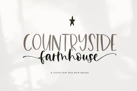 This calligraphic font is supplemented by bible script flourishes, a second font that is included on the bible script fontek disk. Countryside Farmhouse A Font Duo With Doodles 392454 Script Font Bundles Farmhouse Font Handwritten Fonts Rustic Font