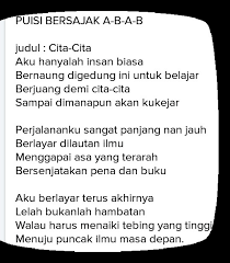 Check spelling or type a new query. Buat Puisi Berirama A B A B Dengan Tema Cita Cita Brainly Co Id