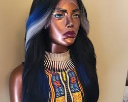 Buy 24" Black & Silver Blue Lace Frontal Wig, Straight Wig With HD Lace  Human Blend Wig, 13x6 Free Parting Glory Tress Cosplay Wig//glacier Online  in India