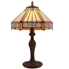 Tiffany Lamp Yellow Hexagon Stained Glass Lampshade Antique Base Mission Style End Coffee Table Lamps Read Lig Coffee Table Lamp Tiffany Style Table Lamps Lamp