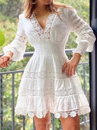 Nine Points Sleeve Above Knee V Neck Plain A Line Dress Em 2020 Vestidos Looks Casuais Femininos Roupas Chique