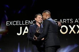 Jamie foxx, american comedian and actor who was known for his impersonations on the tv show in living color and later became a versatile film jamie foxx. Leonardo Dicaprio Surprises Jamie Foxx With Award At Abff Honors
