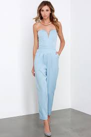 Tragekomfort und look von dem jumpsuit sind top! Pin By Jael On Ropa Light Blue Jumpsuit Blue Jumpsuits Strapless Jumpsuit