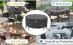 Included is a carry bag that makes it easy to move and store. Amazon Com Outdoor Patio Furniture Covers Waterproof Uv Resistant Anti Fading Cover For X Large Round Table Chairs Set Grey 110 Inch Diameter Kitchen Dining