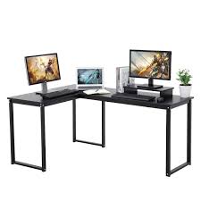 Create a home office with a desk that will suit your work style. Computer Desk Lasuavy L Shaped Large Corner Pc Laptop Study Table Workstation Gaming Desk For Home And Office Free Monitor Stand Wood Metal Black Wood Grain Buy Online In