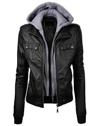 Lock And Love Women S Double Hoodie Faux Leather Jacket L Black Black Faux Leather Jacket Leather Jackets Women Fake Leather Jacket