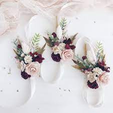 Flower Wrist Corsage Set Of 2 Corsage And Boutonniere Pampas Etsy In 2021 Fall Wedding Flowers Bridesmaid Flowers Wedding Flower Arrangements