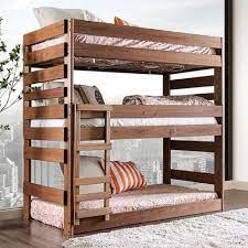 julian 3 level twin size bed in rustic finish bunk beds tripple triple custom shoe cabinet