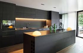 Modern Black Cabinet Single Wall Kitchen With Island One Wall Kitchen Kitchen Designs Layout Contemporary Kitchen