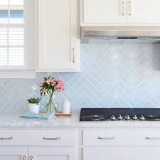 Young House Love Lovely Blue Herringbone Tile Marble Counters White Cabinets Kitchen Backsplash Trends Blue Backsplash Kitchen Blue Herringbone Backsplash