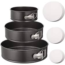 This recipe calls for baking a 9 inch cake for 30 minutes at 350, then sit in the oven for 1 hour. Springform Pan Set Of 3 Non Stick Cheesecake Pan Leakproof Round Cake Pan Set Includes 3 Pieces 6 8 10 Springform Pans With 150 Pcs Parchment Paper Liners Walmart Canada