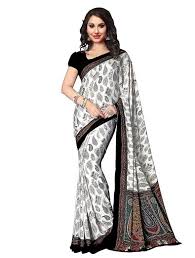 Black And White Georgette Printed Saree at ₹ 399 in Surat