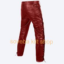 Red Leather Lace Up Sides Pant For Men Buy Mens Leather Pants