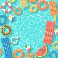 Swimming Pool From Top View With Colorful Inflatable Rubber Rings Rafts Beach Ball And Life Buoy Graphic Wallpaper Pool Art Swimming Pool Art