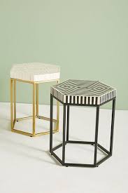 Black And White Striped End Table Bone Inlay Hexagonal Table Stripe Design In Black White Etsy Bone Inlay Side Table Bedside Table Design Hexagonal Table