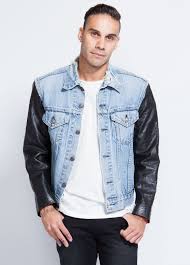 This Levi S Vintage Inspired Denim Jacket Features Leather Sleeves That Give It The Perfect Edge 50 Cotton 50 Leather 27 Jackets Denim Jacket Menswear