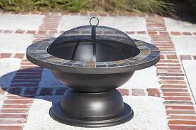 Round cement natural gas fire pit kit bowl in pewter with 54 lbs. Backyard Creations 34 Tile Top Steel Fire Pit At Menards