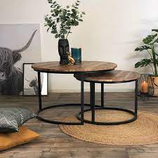 industriele salontafel set jessie xl mangohout set van 2 o80 industriele salontafels koffietafel salontafel