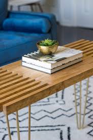 A table consists of the top, an apron that hangs down underneath the table, and the legs. Diy Slatted Coffee Table With Hairpin Legs Erin Spain